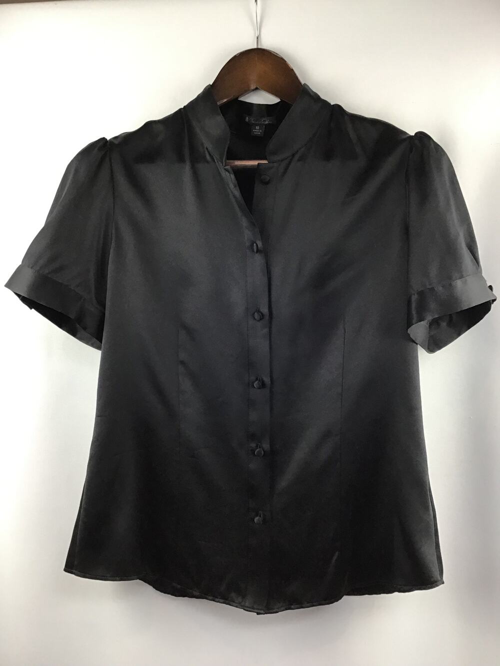 Women's Brooks Brothers 100% Silk Black Blouse Short Sleeve Size 10